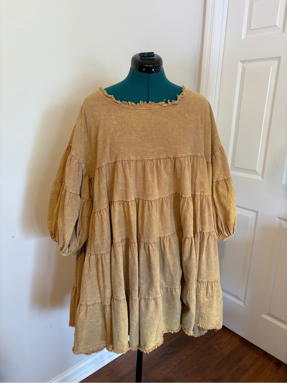 Boho Tiered Babydoll Tunic Dress in Mustard